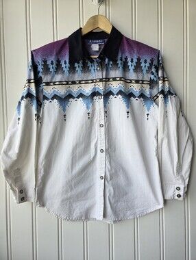 Vintage Alamosa Southwestern Aztec Western Button Up Shirt Womens